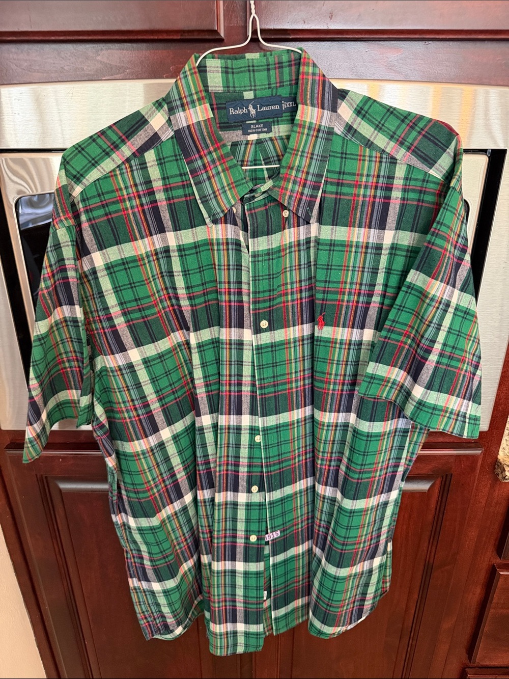 Polo by Ralph Lauren Green Plaid Short-Sleeve Button-Down Shirt with Red Pony
